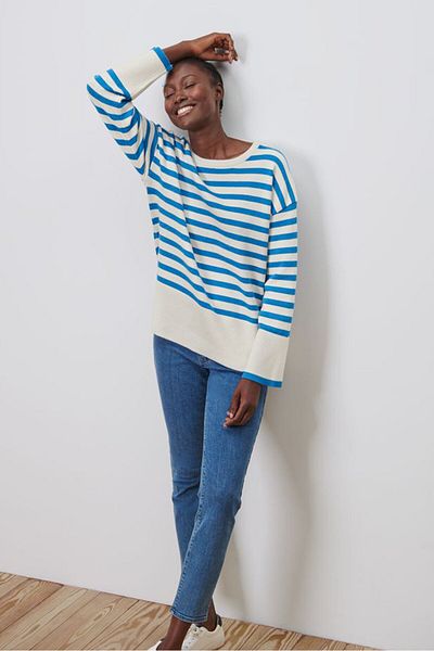 Tchibo Women Round Neck Knitted Sweater, Blue