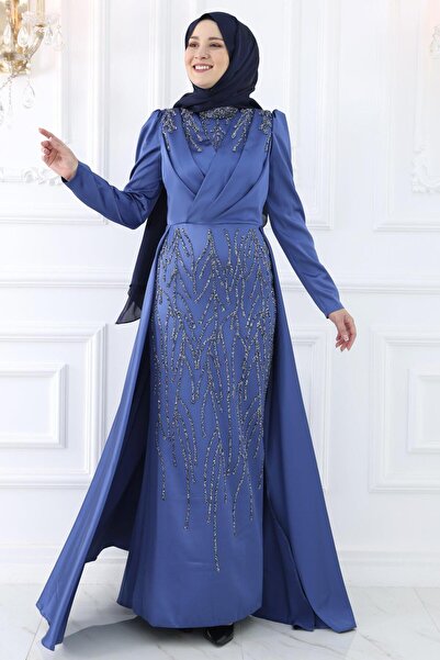 Amine Hüma Nihal Abiye Elbise İndigo
