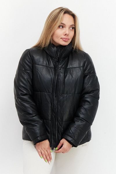 Andrew Marc Women Faux Leather Puffer Jacket, Black