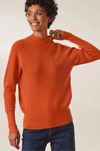 Tchibo Women High Neck Ribbed Sweaters, Dark Orange