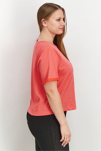 Tchibo Women Crew Neck Short Sleeve Solid T-shirt, Red