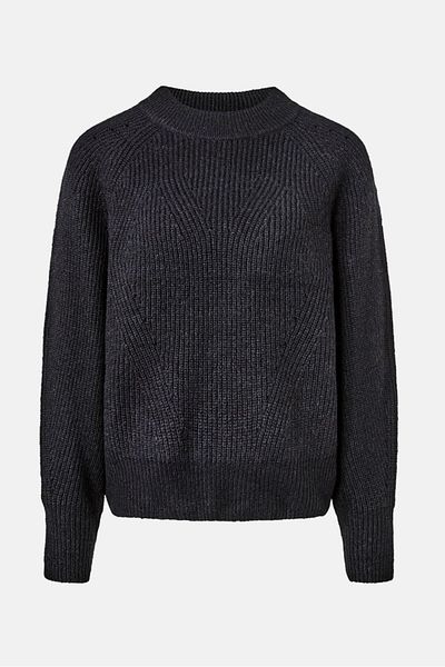 Tchibo Women Regular Fit Crew Neck Textured Sweater, Black