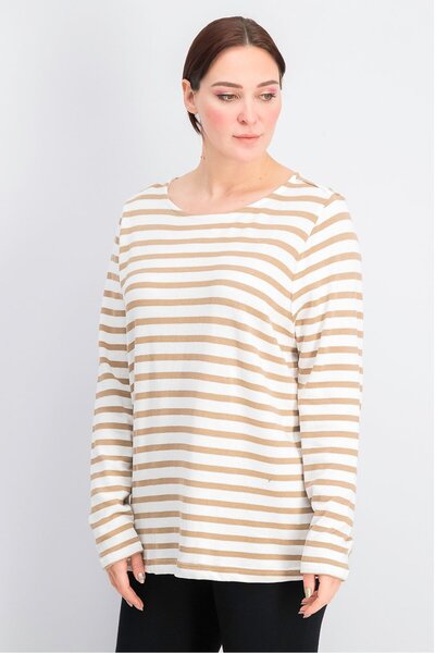 Tchibo Women Stripe Round Neckline Sweater, White
