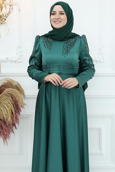 Amine Hüma Βραδινό φόρεμα Zeren Satin Emerald