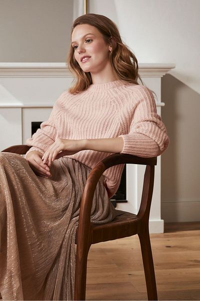 Tchibo Women Round Neck Chunky Knit Sweater, Rose Pink