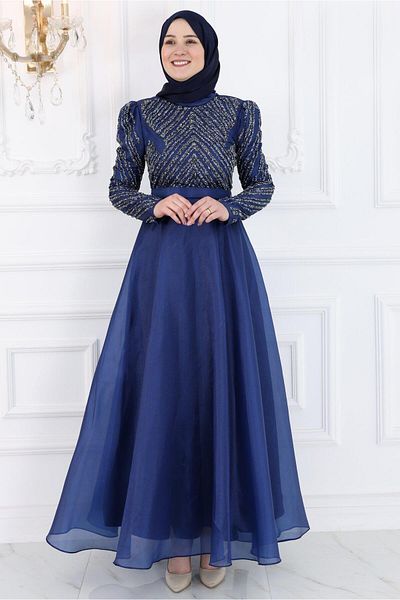 Amine Hüma Βραδινό φόρεμα με μπλέ Navy Neva Hijab