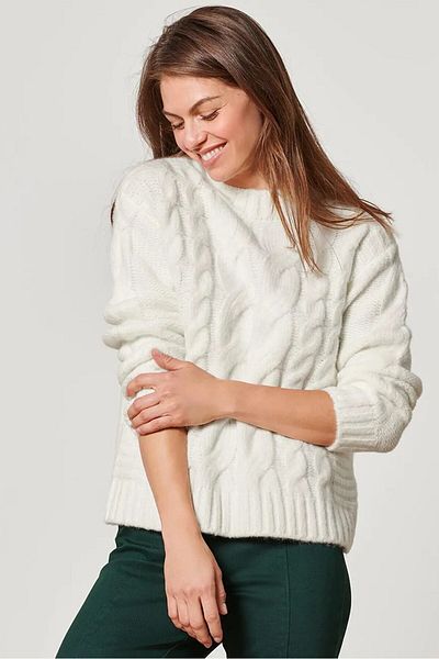 Tchibo Women Round Neck Knitted Sweater, White