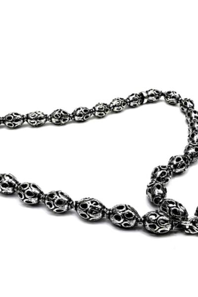 Omar Ασημένιο χειροποίητο φιλιγκράν Ασημένιο χάντρες προσευχής Οβάλ μπάλα κοίλο οξειδωμένο 17,25 γρ.