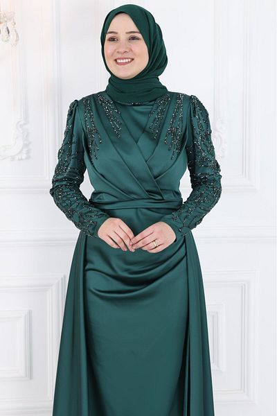 Amine Hüma Βραδινό φόρεμα με μαντίλα Emerald River