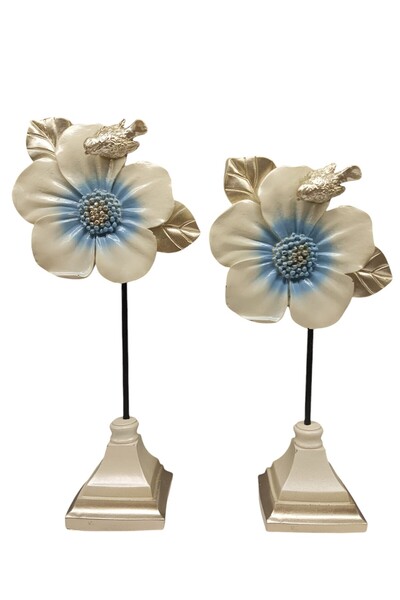 Peramari Dekoratif Polyeste İkili Çiçek Aksesuar Krem Bebe Mavisi Gümüş