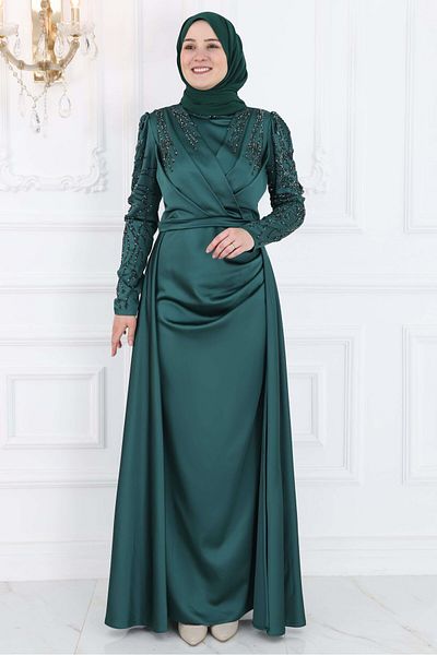 Amine Hüma Βραδινό φόρεμα με μαντίλα Emerald River