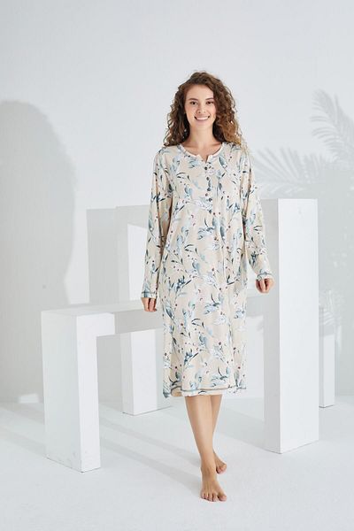 Etoile 100% Cotton Long Sleeve Women's Dress Nightgown 91312