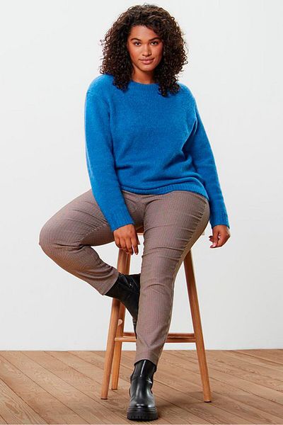 Tchibo Women Crew Neck Textured Sweater, Blue