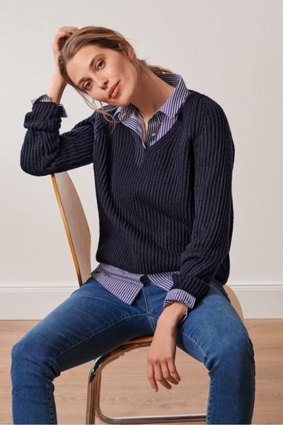Tchibo Women V Neck Knitted Sweater, Navy