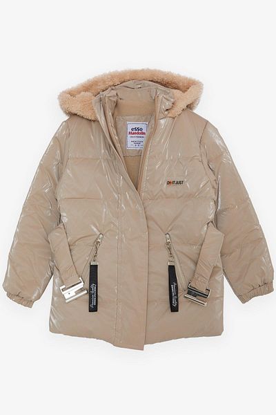 esso mandolin Beige Coat for 2-6 Years Old Girls - Belted and Hooded