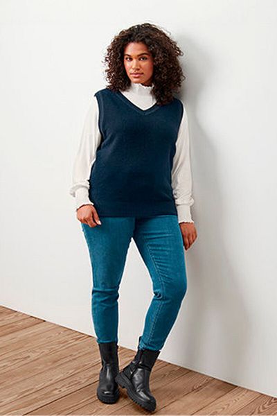 Tchibo Women V-neck Sleeveless Textured Vest, Navy
