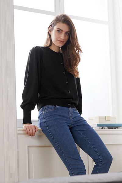 Tchibo Women Round Neck Knitted Cardigan, Black