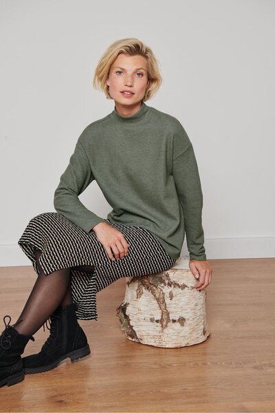 Tchibo Women High Neck Solid Sweater, Sage