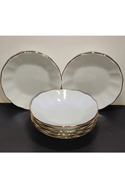 FAYA HOME Porland Porselen 12 li Altın Yaldız Desenli Çay Tabağı Çay Tabak