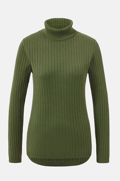 Tchibo Women Turtle Neck Long Sleeve Ribbed Sweater, Dark Green