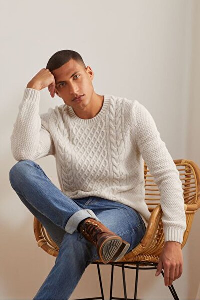 Tchibo Men Crew Neck Knitted Pullover Sweater, Beige