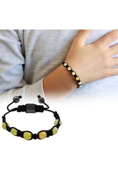 Tesbihane Macrame Braided Globe Cut Matte White Natural Drop Amber Baby Bracelet