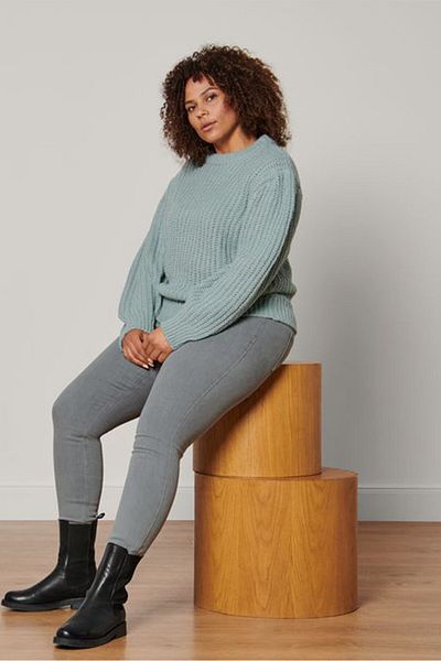 Tchibo Women Crew Neck Long Sleeves Textured Sweater, Blue
