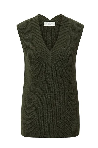 Tchibo Women Knitted Sweater Vest, Dark Olive Green