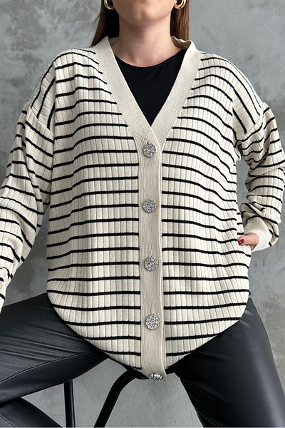macharel jeans Wide Fit Tweed Look Striped Knitwear Cardigan