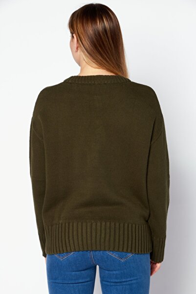 Tchibo Women Round Neck Knitted Sweater, Olive