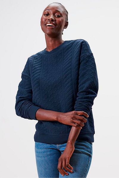 Tchibo Women Crew Neck Textured Sweater, Navy