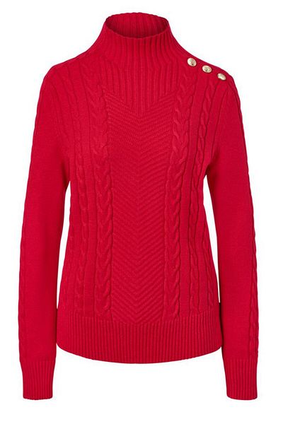 Tchibo Women Mock Neck Long Sleeve Textured Sweaters, Red