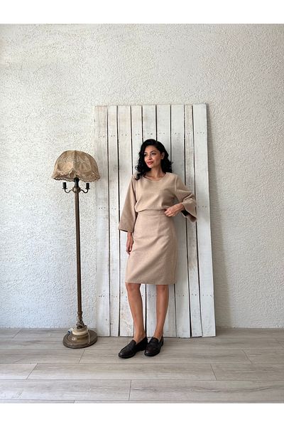 KÜÇÜĞÜM BUTİK طقم تنورة قصيرة باللون البيج (ETEK-BLUZ)