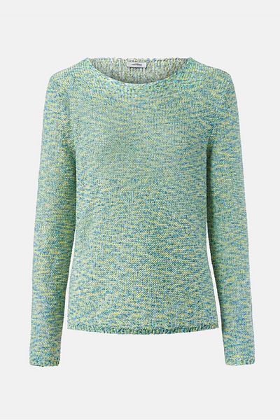 Tchibo Women Round Neck Long Sleeves Knit Sweater, Green Combo