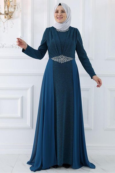 Amine Hüma Rochie de seara Hijab Cevher Petrol
