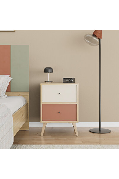 Adore Mobilya Terra 2 Çekmeceli Komodin-florida Meşe/karışık Renk 44x61x44 Cm