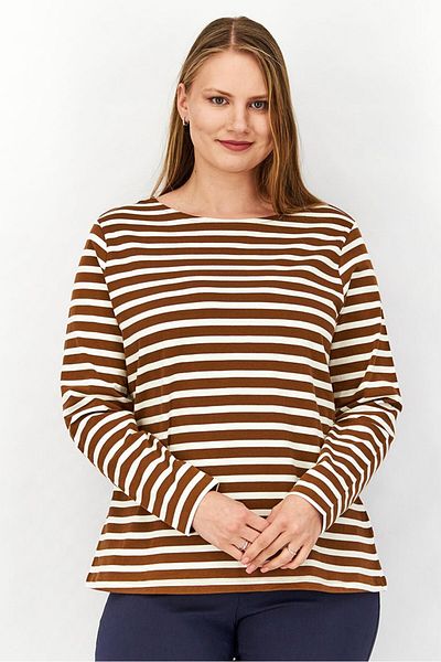 Tchibo Women Round Neck Long Sleeves Stripe Top, Brown