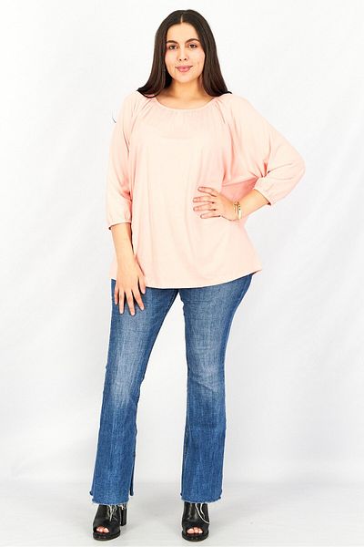 Tchibo Women Round Neck 3/4 Sleeve Plain Top, Pink