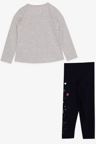 Breeze Girl's Tights Set Cute Girl Printed Heart 2-6 Years, Beige Melange