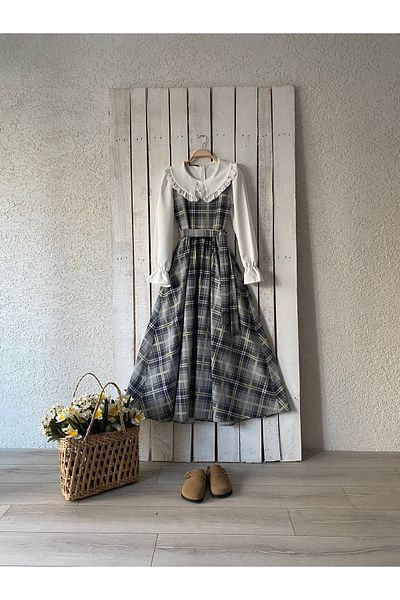 KÜÇÜĞÜM BUTİK Set bluză albă cu guler în carouri gri-antracit (GILLE-BLUZ)