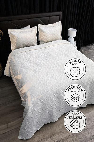 FAVORA Queen Velvet Double Bedspread - Cream