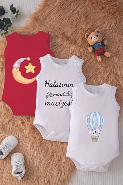 ADABEBEK 100% Cotton Hala Concept Printed Baby Body with 3 Snaps 10198-10200-10189