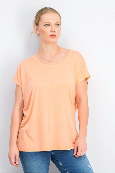 Tchibo Women Round Neckline Short Sleeve Plain Tops, Orange