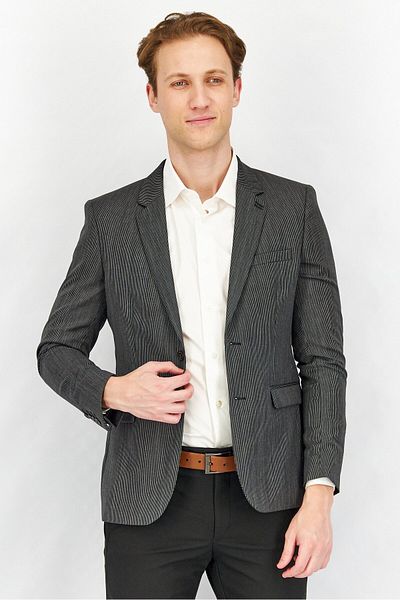 The Kooples Men Regular Fit Micro Stripe Formal Blazer, Black