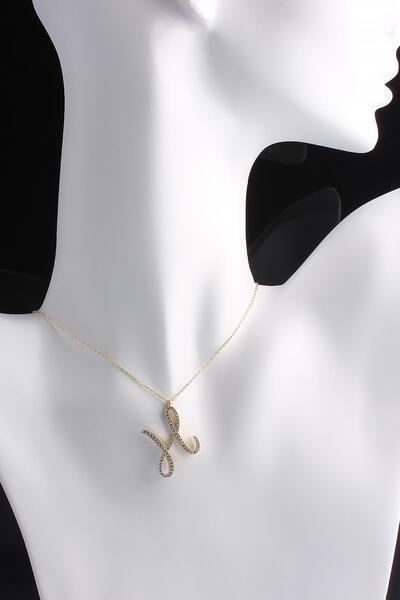 Omar Silver Kadın Büyük Boy H Harf Kolye Zirkon Taşlı Gold Altın Kaplama Gümü...