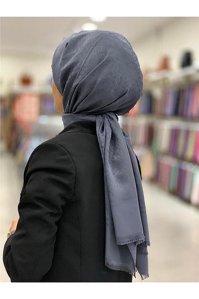 Baştacı B Logo Jacquard Βαμβακερό Σάλι - Σκούρο Γκρι