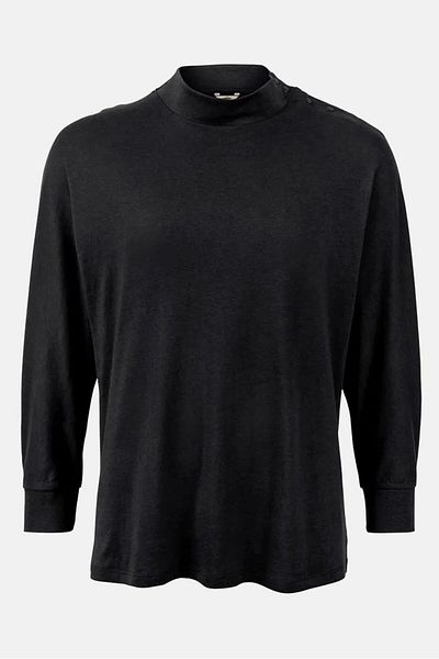 Tchibo Women Mock Neck Bat Sleeves Plain Tops, Black