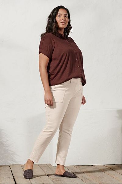 Tchibo Women Spread Collar Short Sleeves Heather Shirts, Maroon