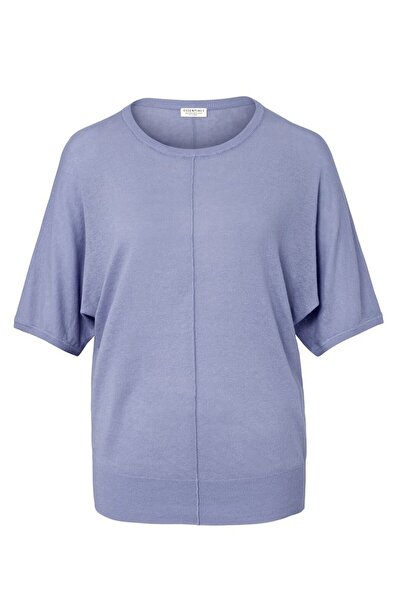 Tchibo Women Round Neck Short Sleeve Plain Top, Dusty Blue