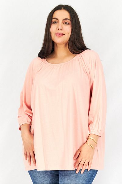 Tchibo Women Round Neck 3/4 Sleeve Plain Top, Pink